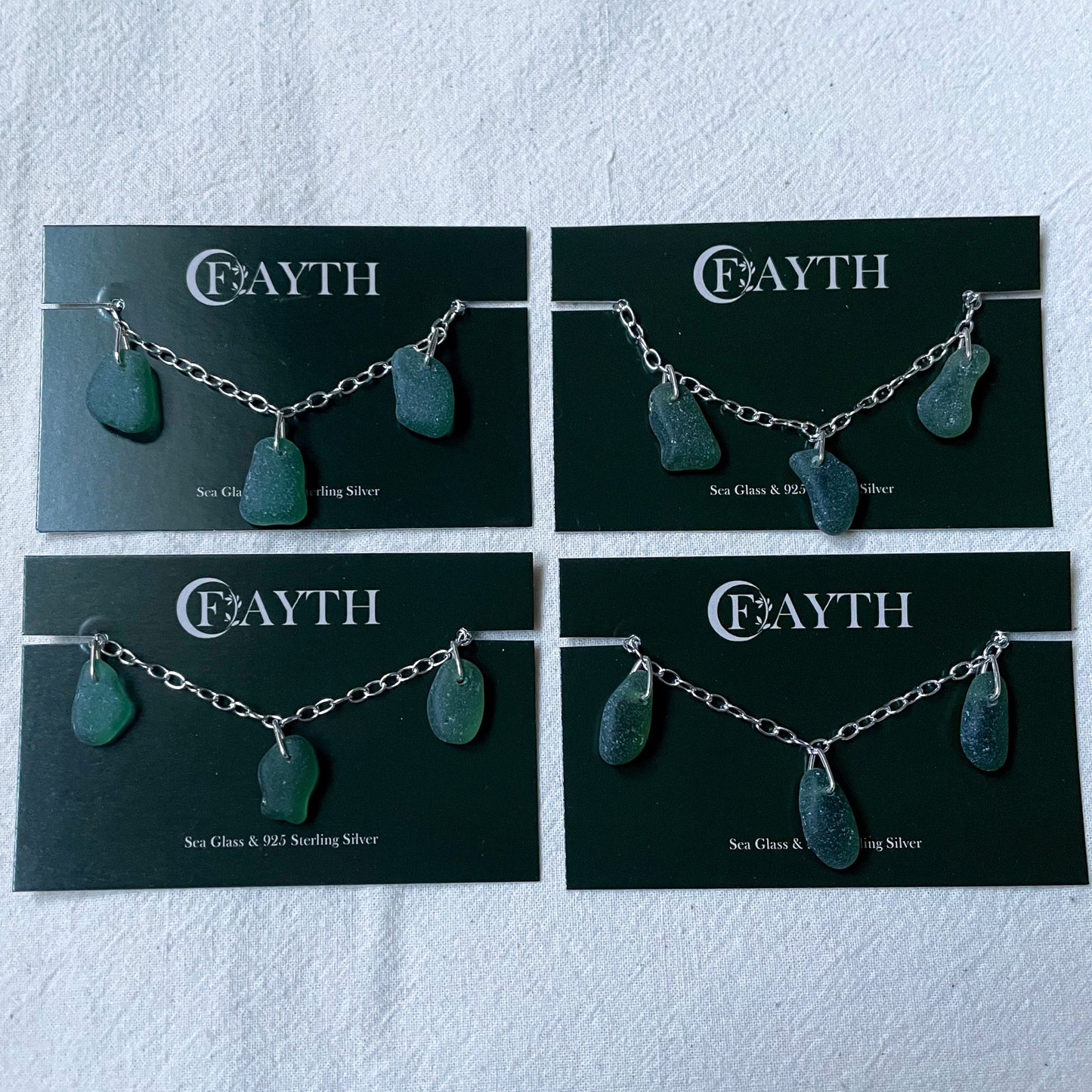 Green Sea Glass Cable Chain Bracelet