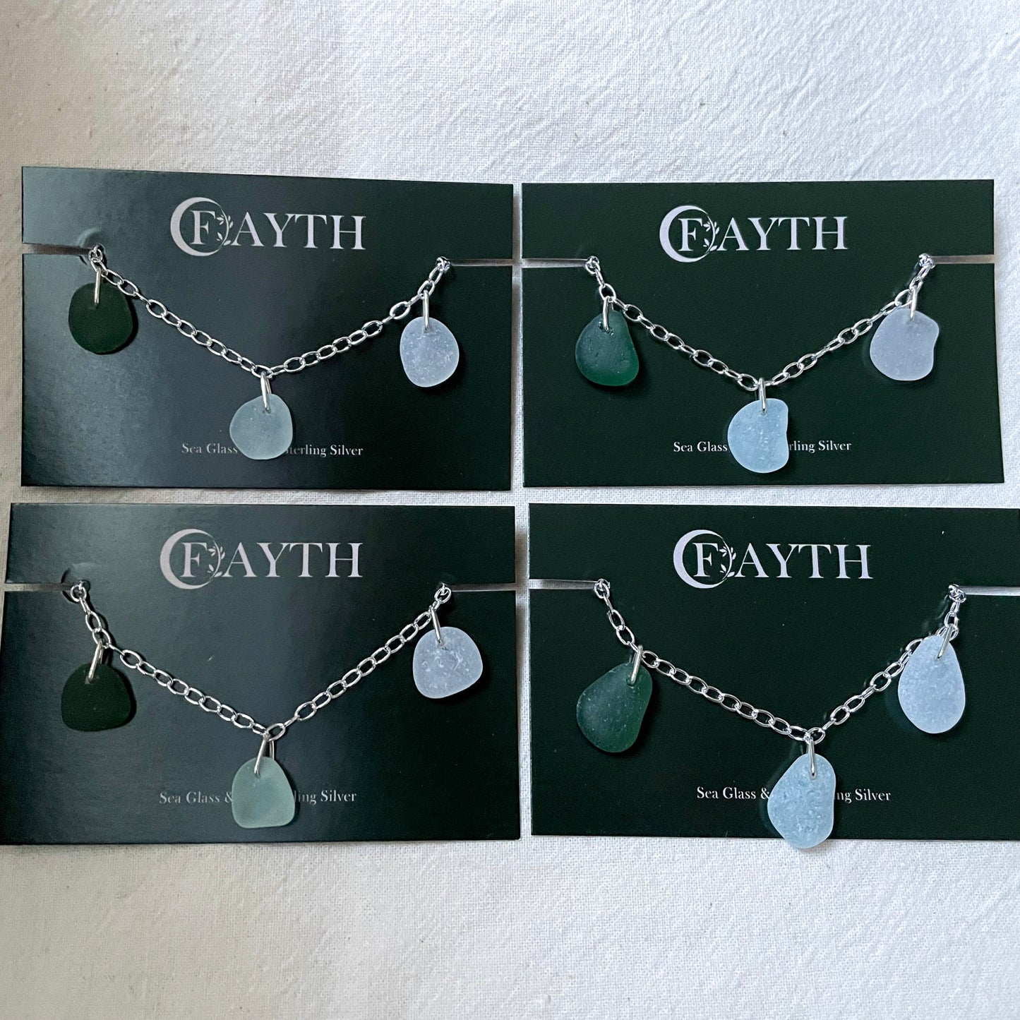 3 colour Sea Glass Cable Chain Bracelet