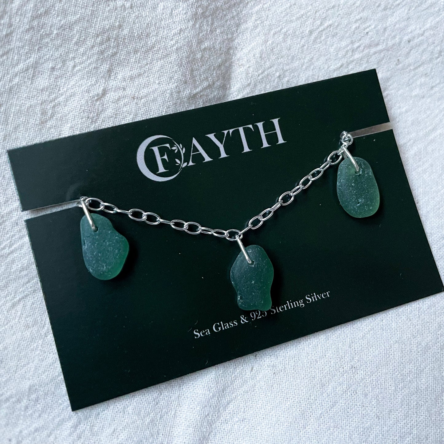 Green Sea Glass Cable Chain Bracelet