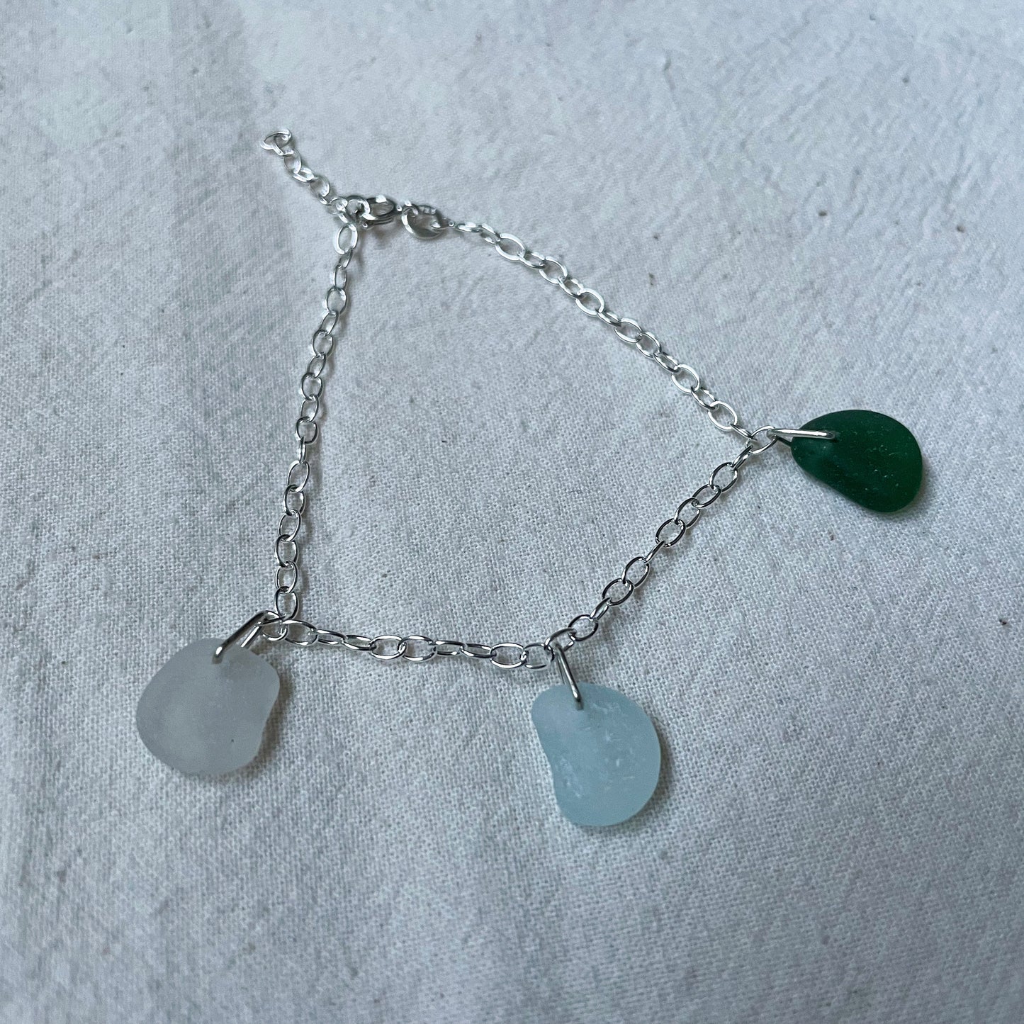 3 colour Sea Glass Cable Chain Bracelet
