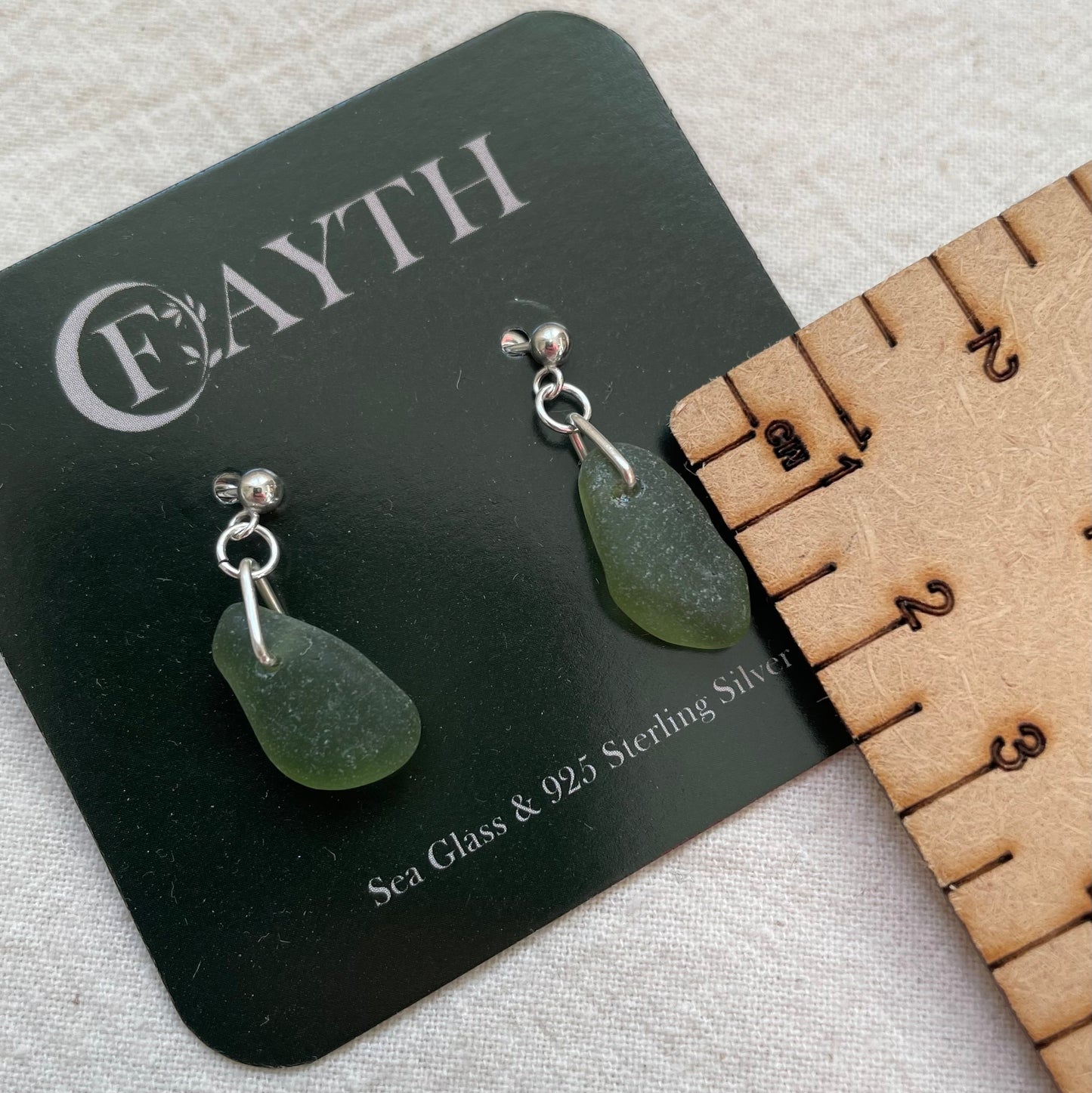 Green Sea Glass Dangle Studs