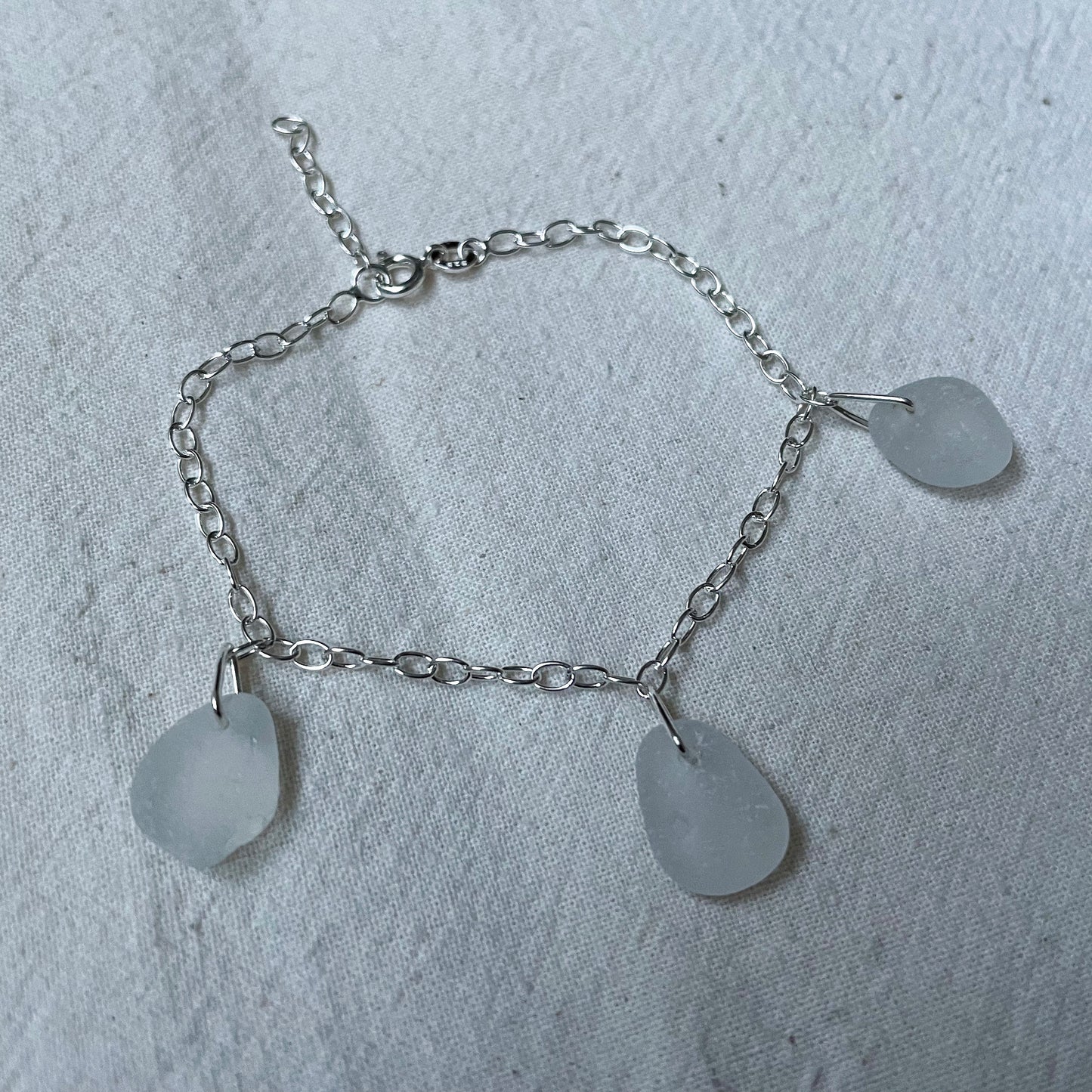 White Sea Glass Cable Chain Bracelet