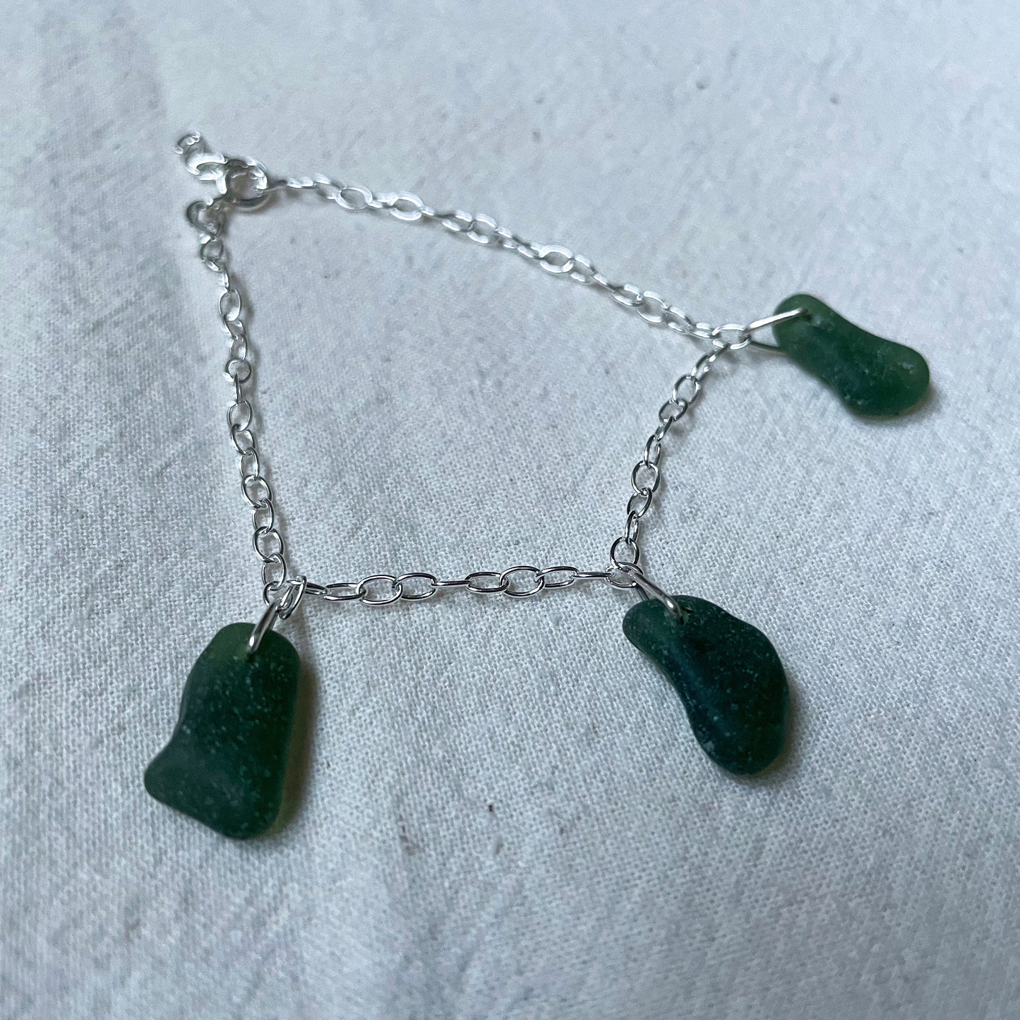 Green Sea Glass Cable Chain Bracelet