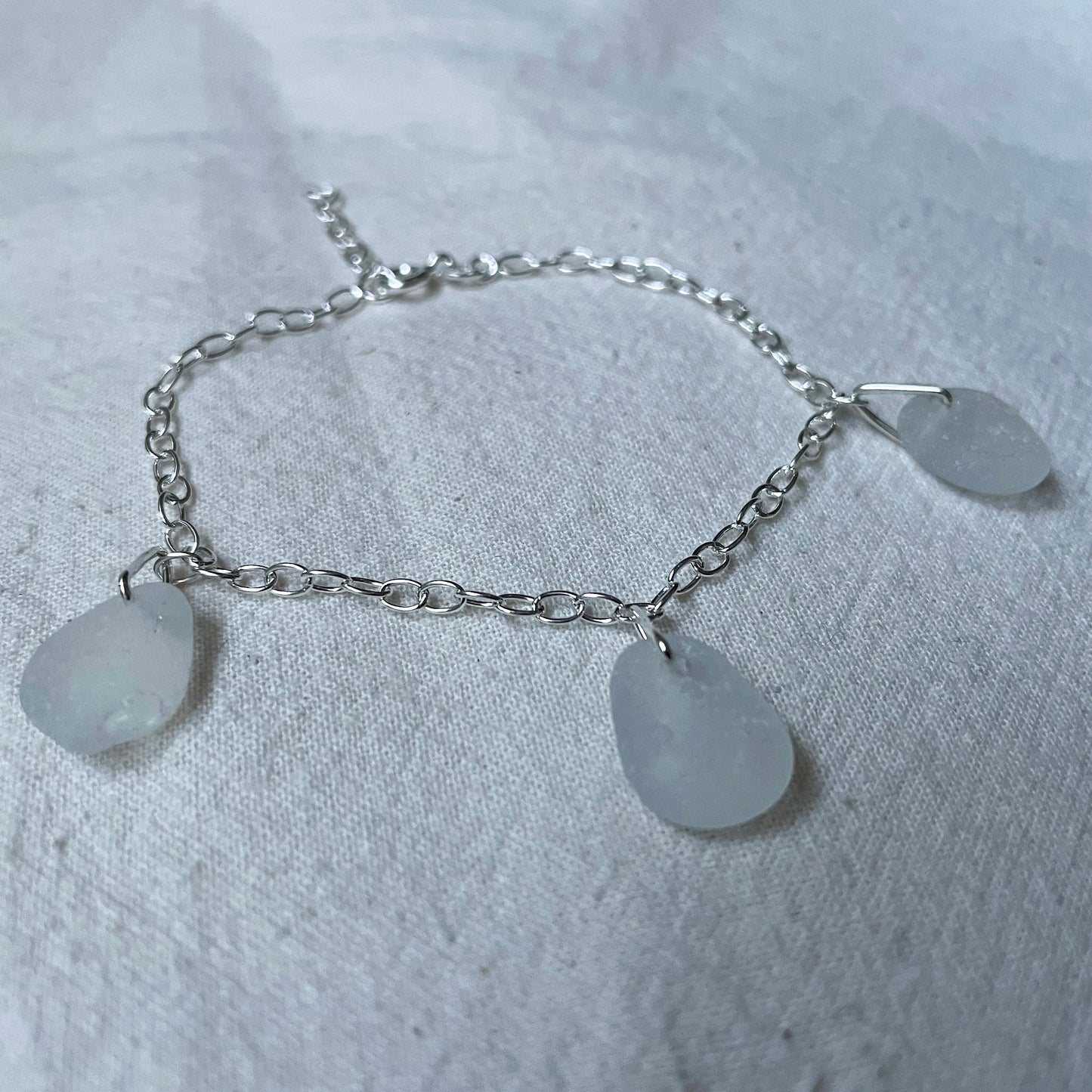 White Sea Glass Cable Chain Bracelet