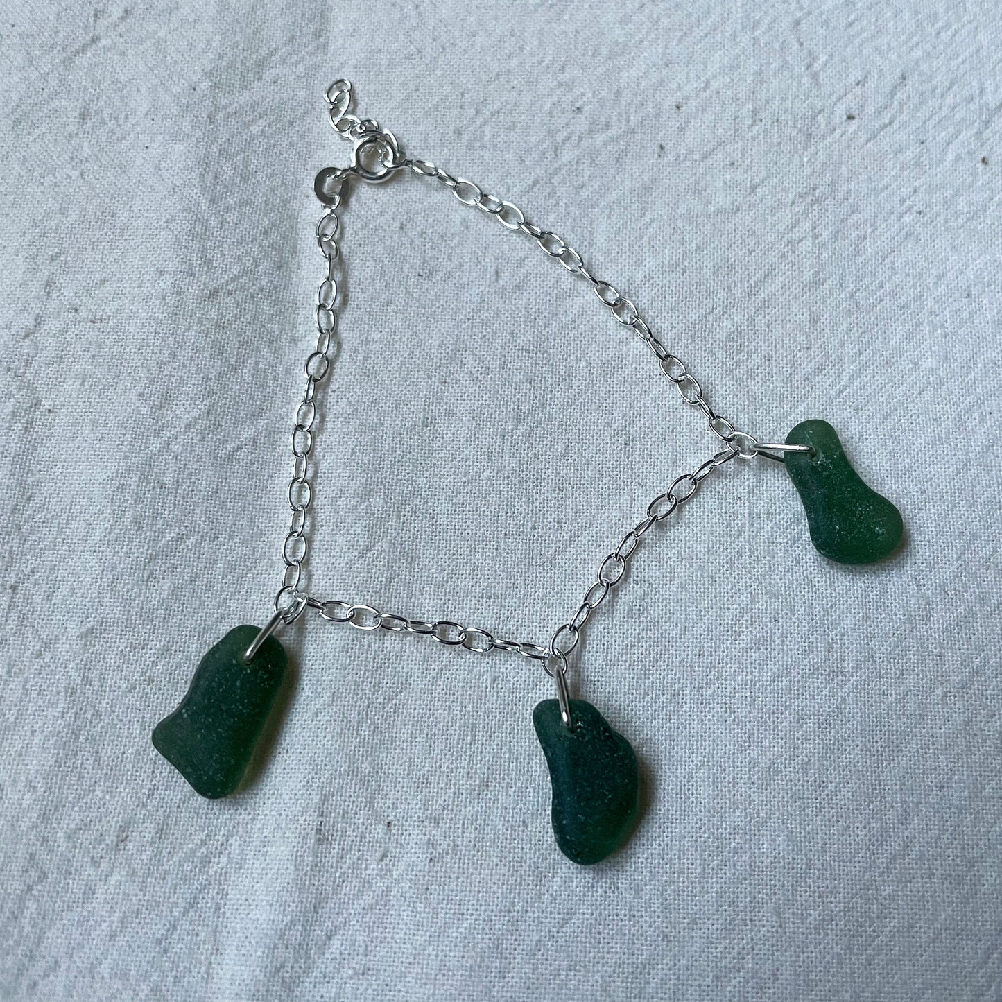 Green Sea Glass Cable Chain Bracelet