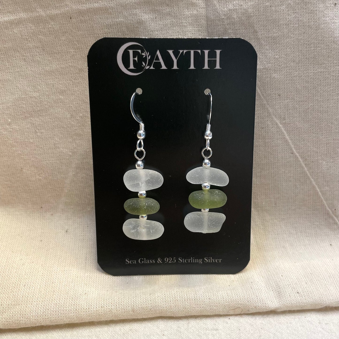 White and green 3 Bead Earrings (#900)