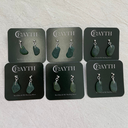 Green Sea Glass Dangle Studs