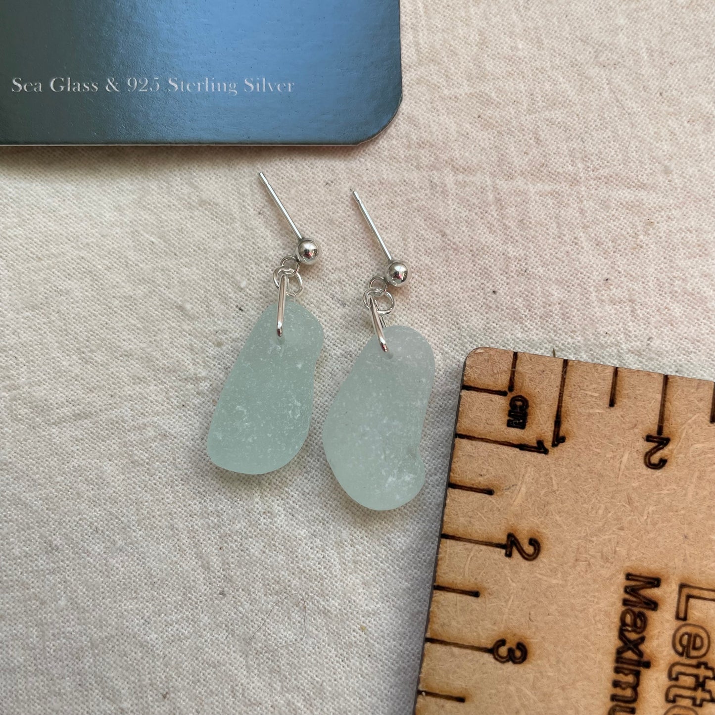 Seafoam Blue Sea Glass Dangle Studs