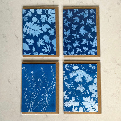 Pack of 4 leaf & flower print cards