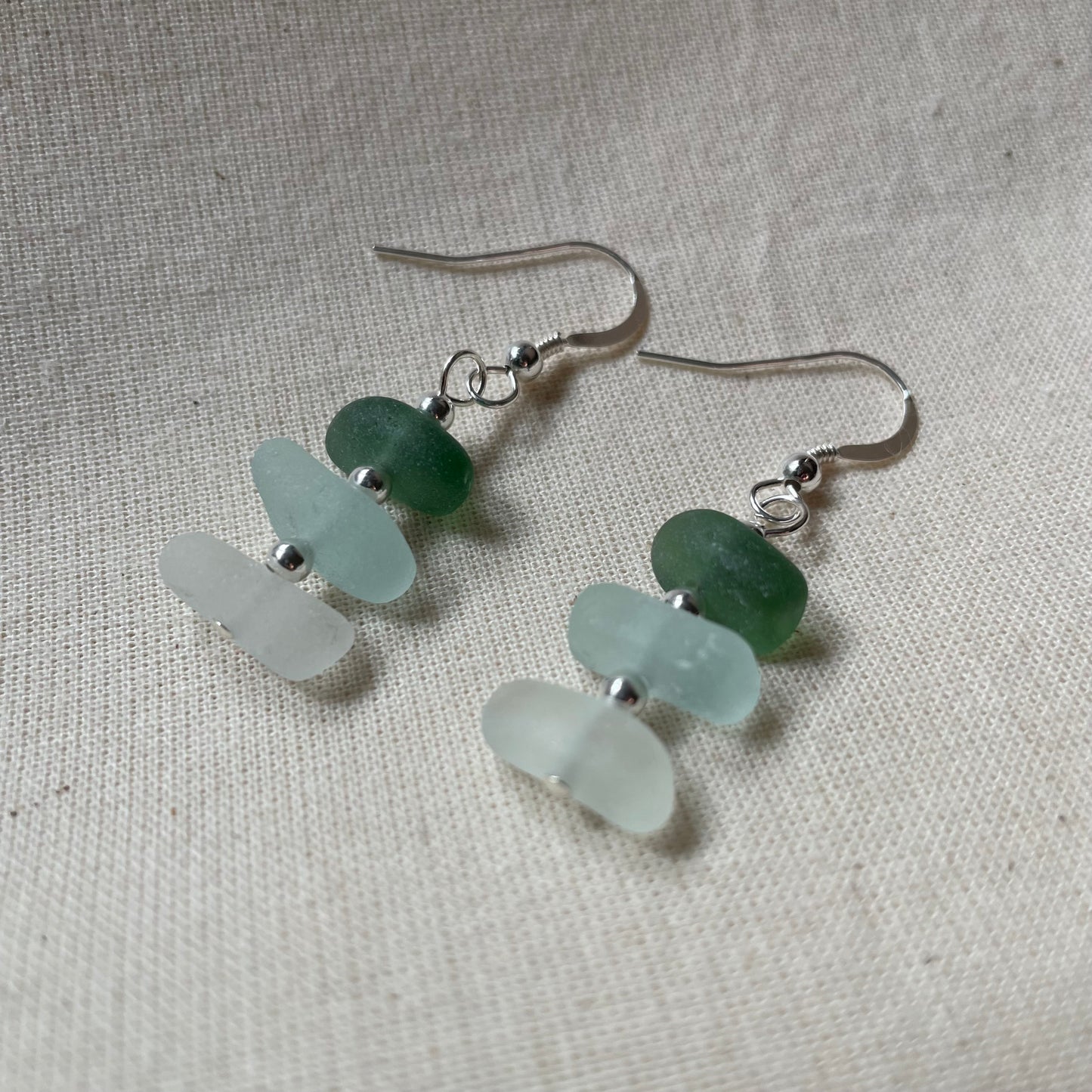 Sea Glass 3 Bead (3 Colour) Dangle Earrings