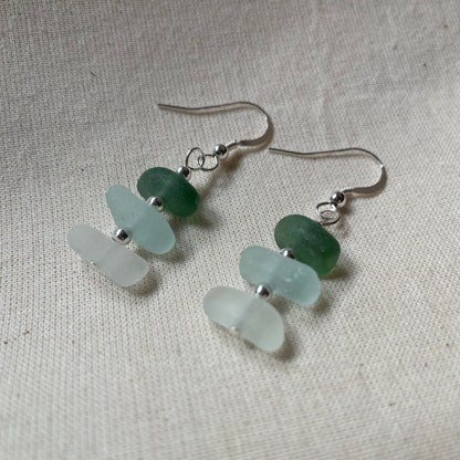 Sea Glass 3 Bead (3 Colour) Dangle Earrings