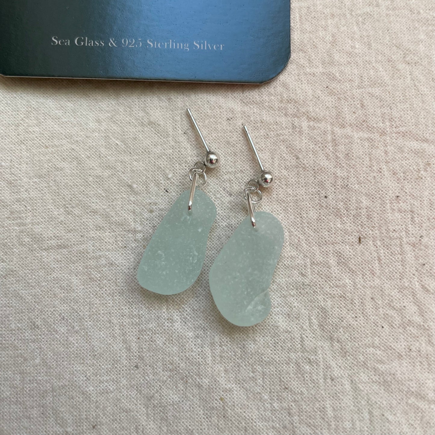 Seafoam Blue Sea Glass Dangle Studs