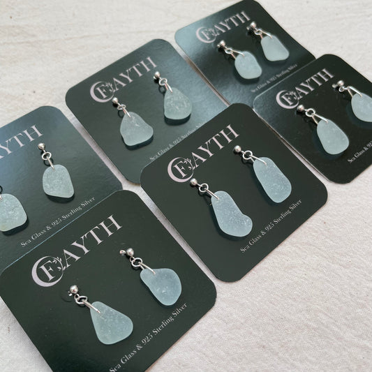 Seafoam Blue Sea Glass Dangle Studs