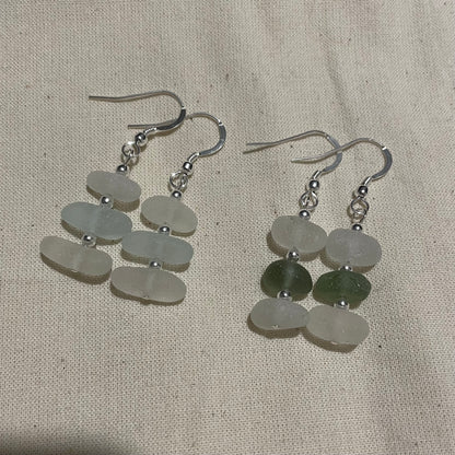 Sea Glass 3 Bead (Mixed) Dangle Earrings