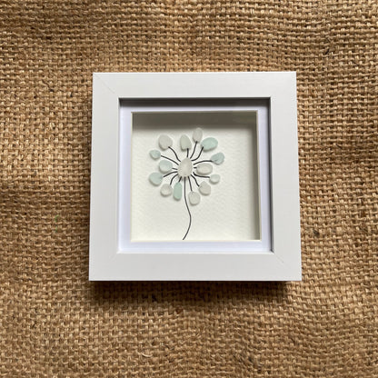 Blue and white seaglass flower frame