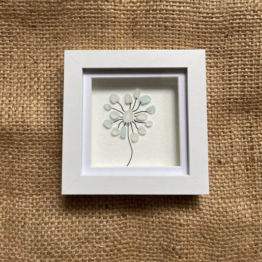 Blue and white seaglass flower frame