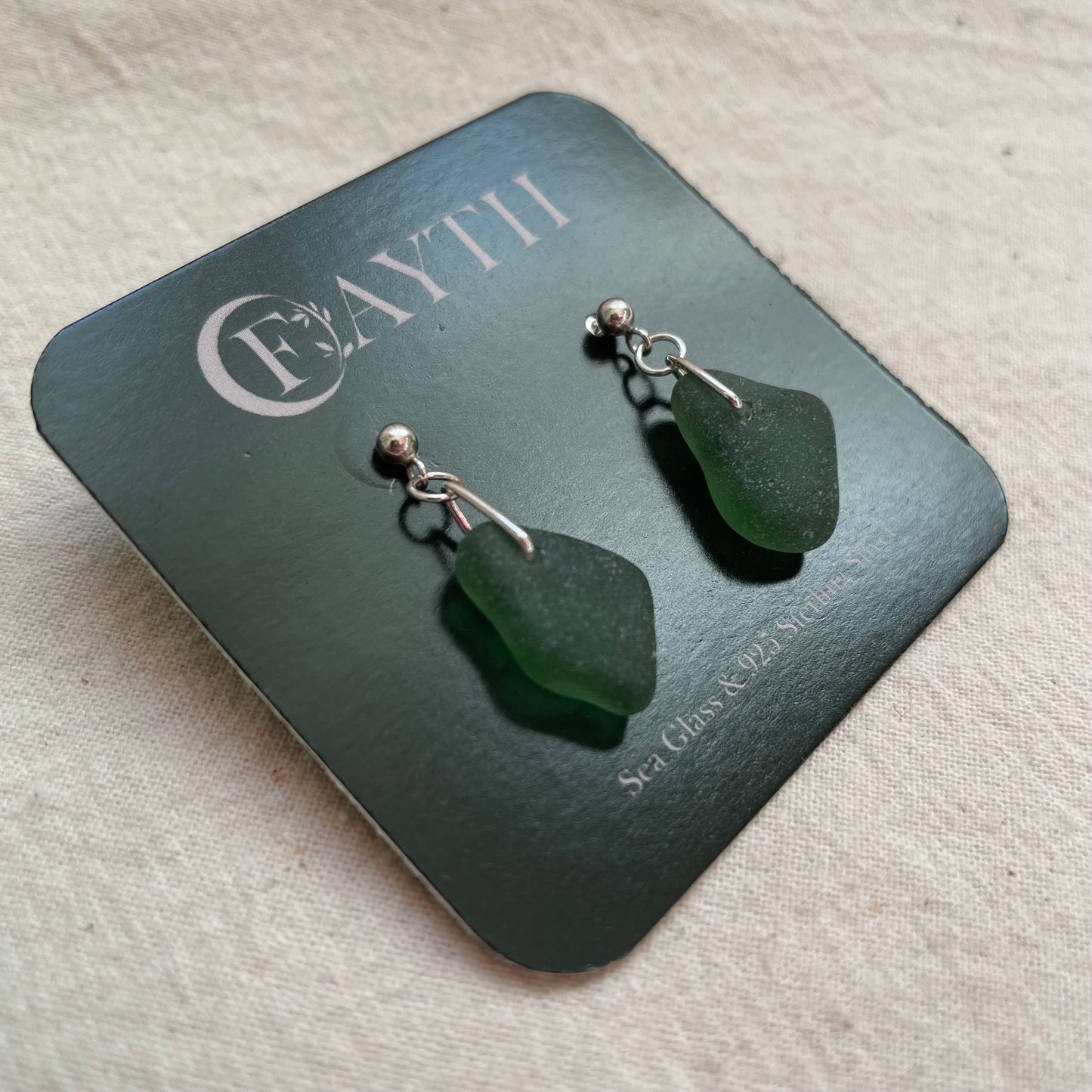 Green Sea Glass Dangle Studs