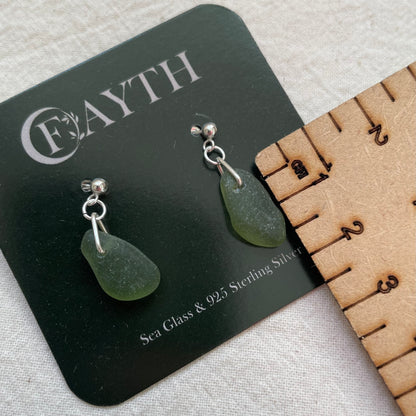 Green Sea Glass Dangle Studs