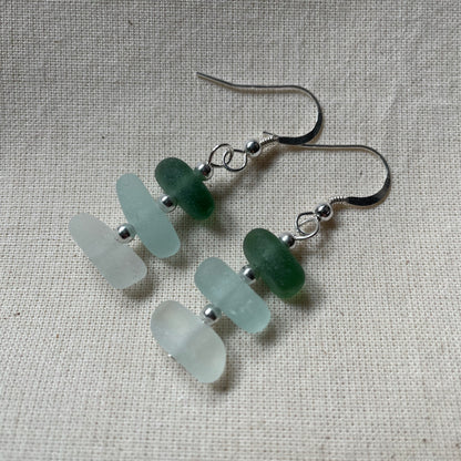 Sea Glass 3 Bead (3 Colour) Dangle Earrings