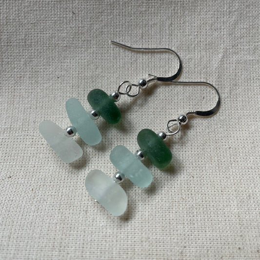 Sea Glass 3 Bead (3 Colour) Dangle Earrings