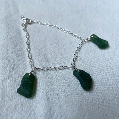 Green Sea Glass Cable Chain Bracelet