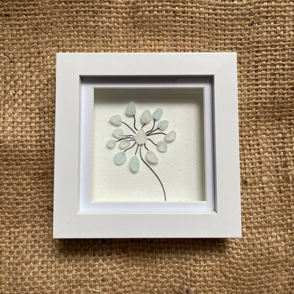 Blue and white seaglass flower frame