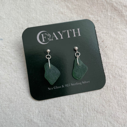 Green Sea Glass Dangle Studs