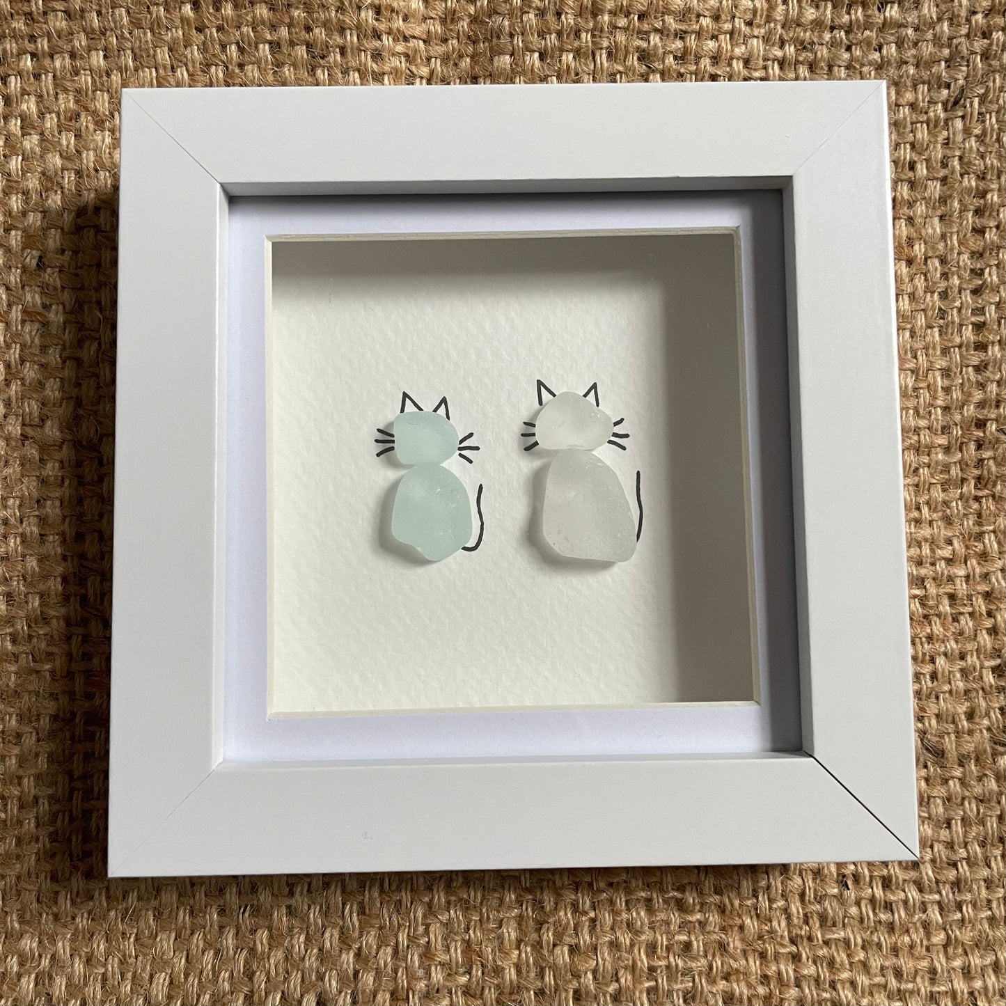 Blue & white seaglass cats frame