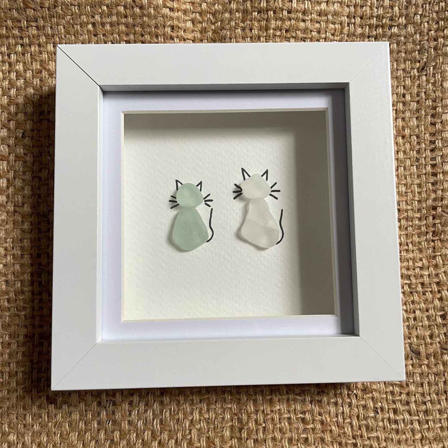 Blue & white seaglass cats frame