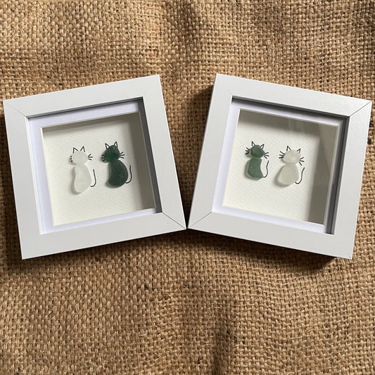 Green & white seaglass cats frame