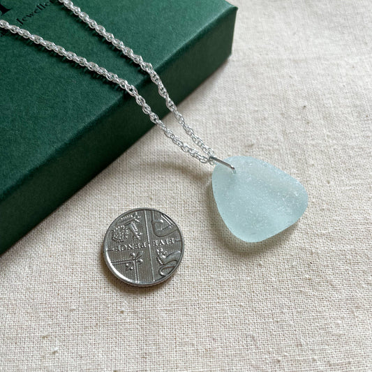 Seafoam Blue Sea Glass Necklace #114