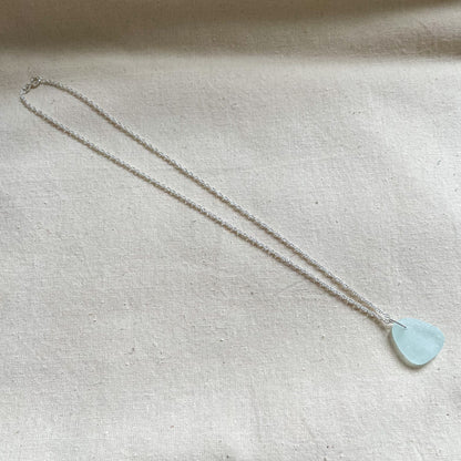 Seafoam Blue Sea Glass Necklace #114