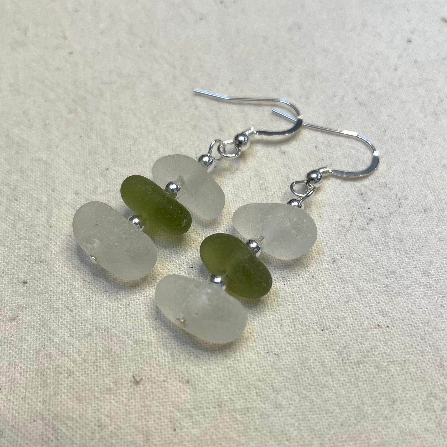 White and green 3 Bead Earrings (#900)