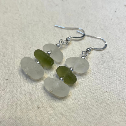 White and green 3 Bead Earrings (#900)