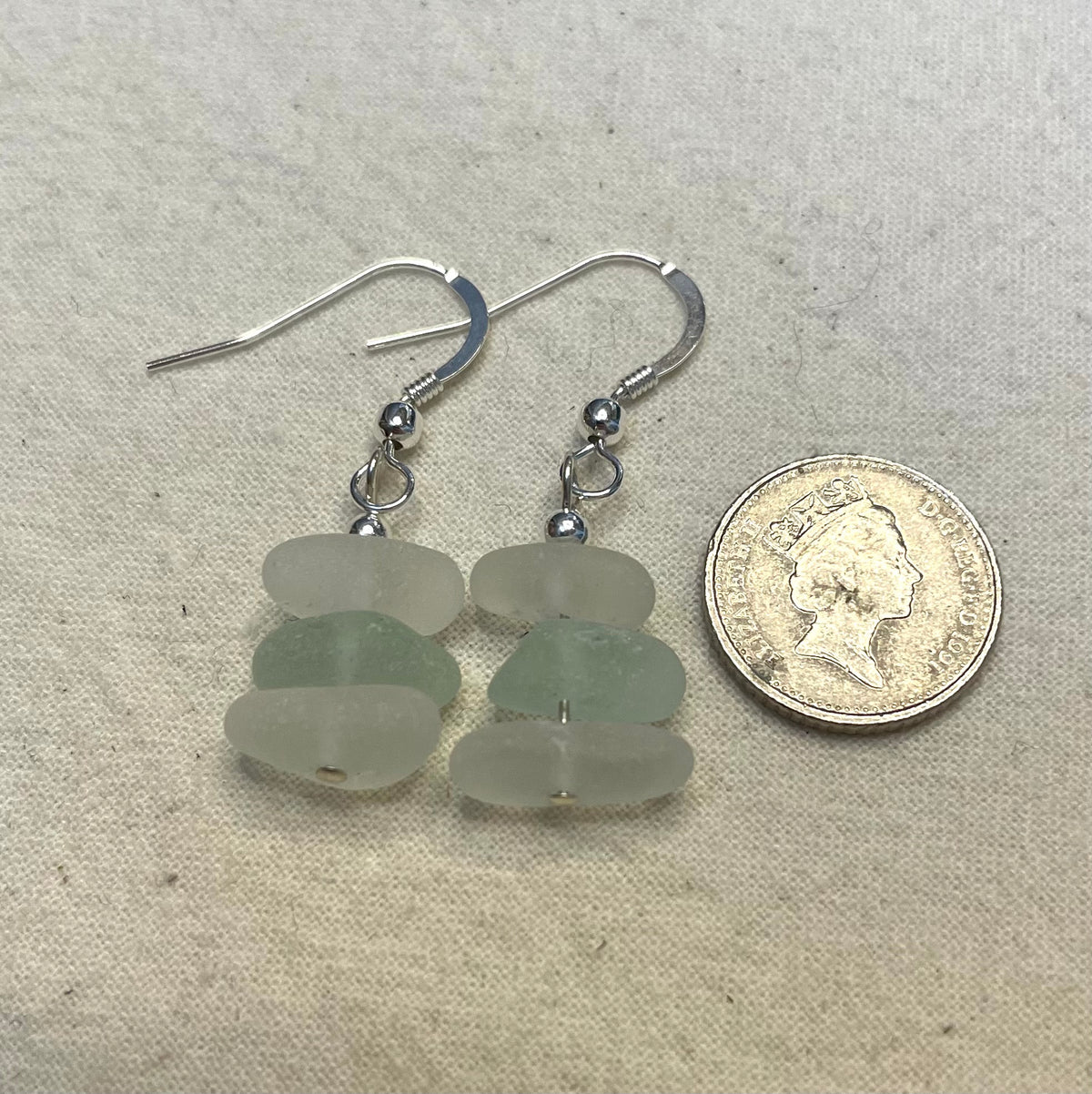 White and blue 1 Bead dangle Earrings (#902)