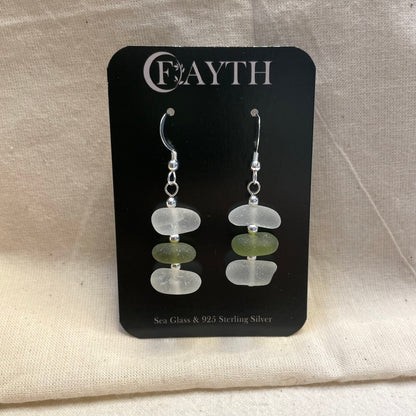 White and green 3 Bead Earrings (#900)