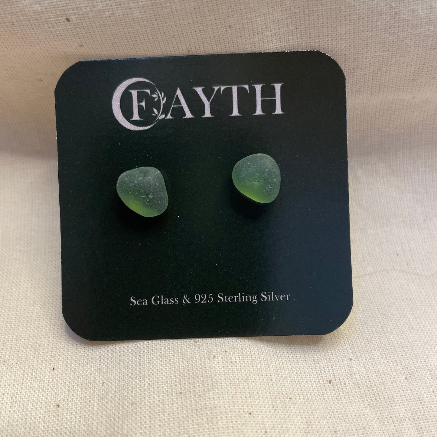 Green Sea Glass Studs (#2)