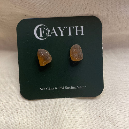 Amber Sea Glass Studs (#3)