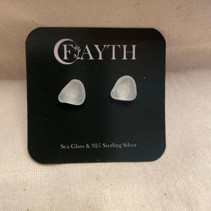 White Sea Glass Studs (#4)