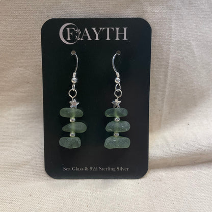 Christmas Tree Sea Glass Earrings (#C1)