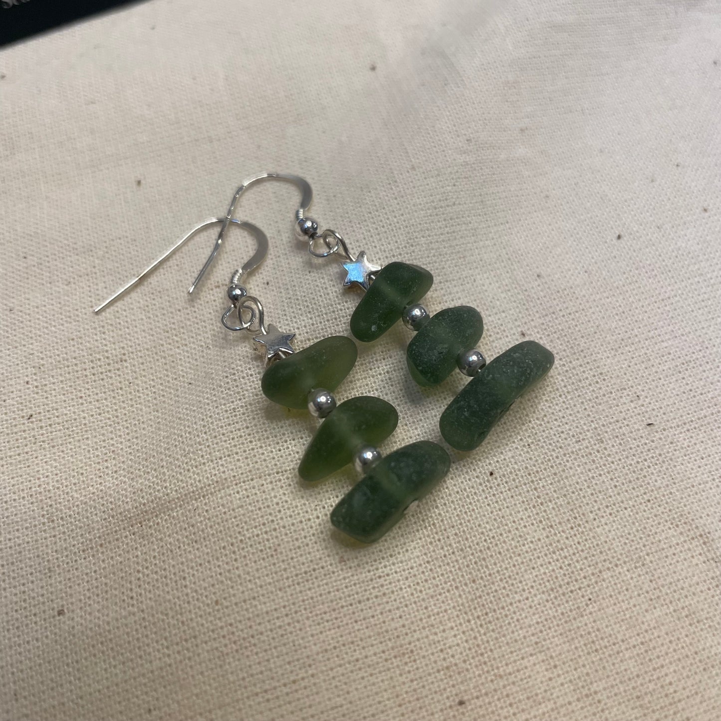 Christmas Tree Sea Glass Earrings (#C1)