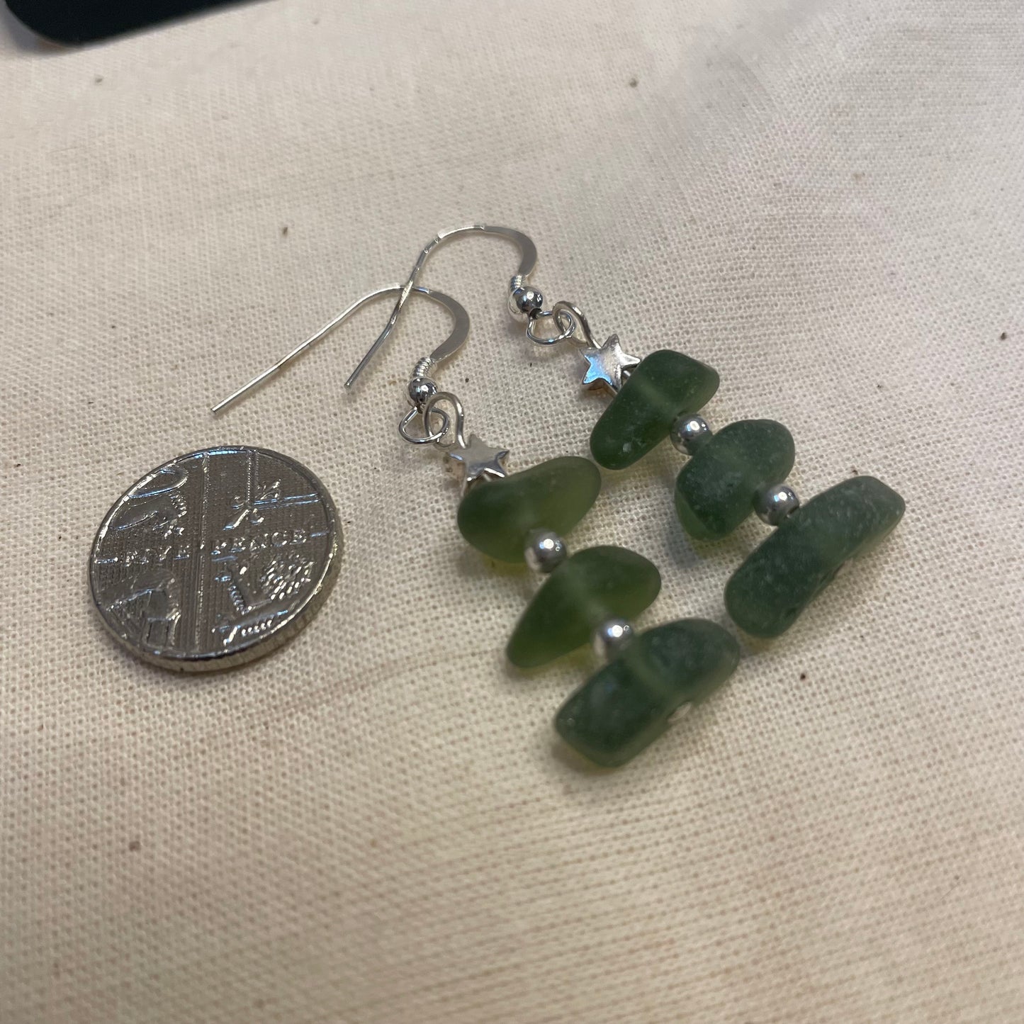 Christmas Tree Sea Glass Earrings (#C1)