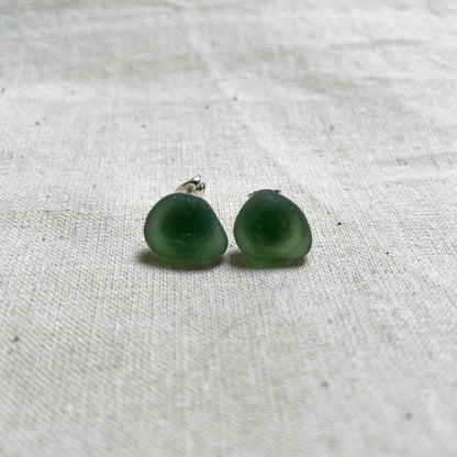 green sea glass and sterling silver stud earrings