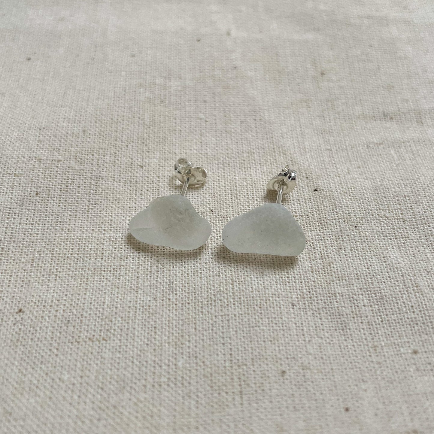 white sea glass and sterling silver stud earrings