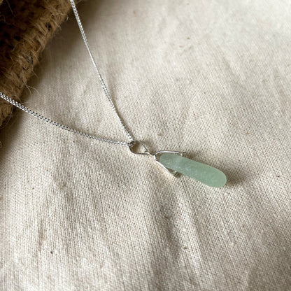 light blue sea glass and silver pendant