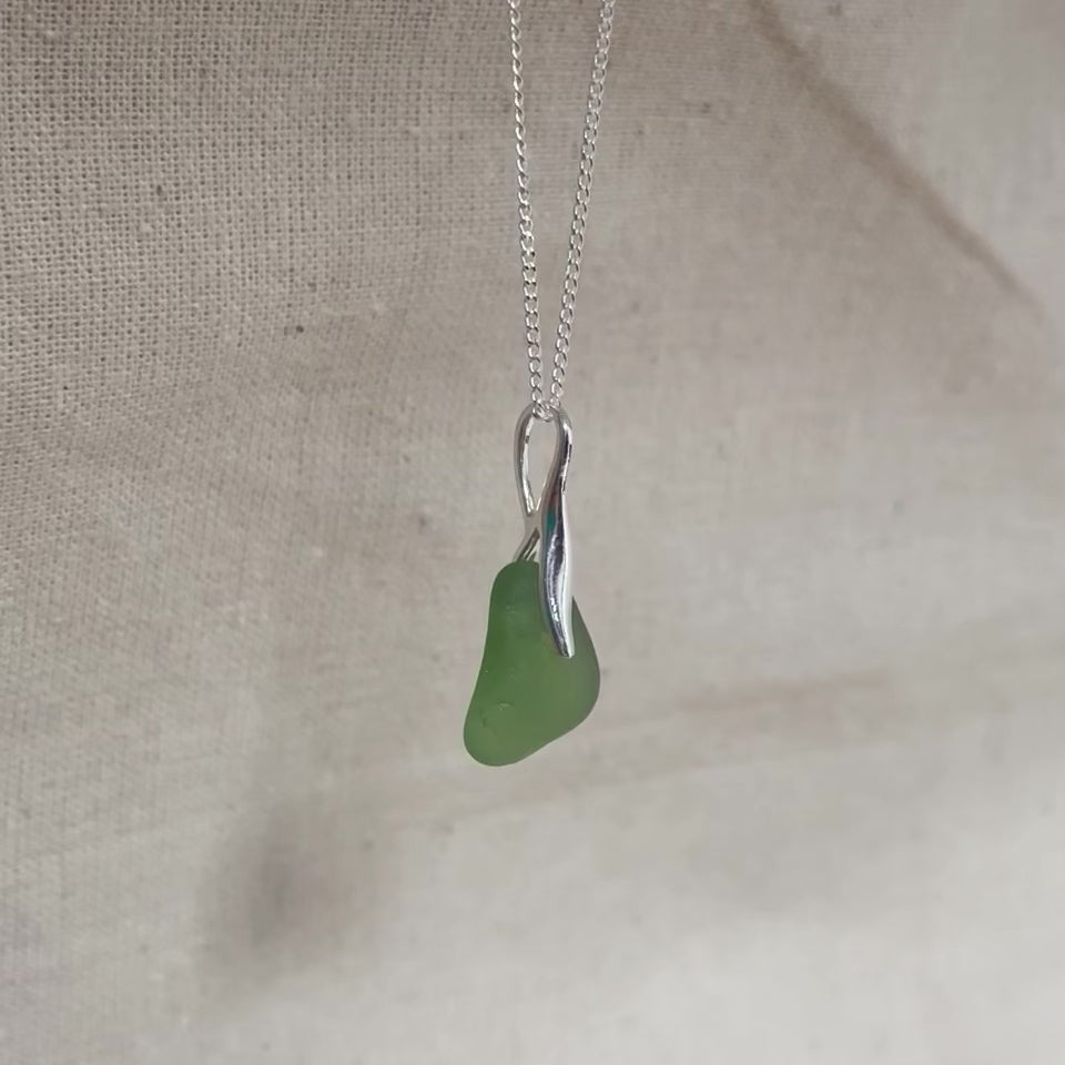 Green sea glass and silver necklace